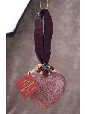 VINTAGE WT JOHN TOOLE PINK GLITTER/RIBBON HEART Ornament 4" VALENTINE